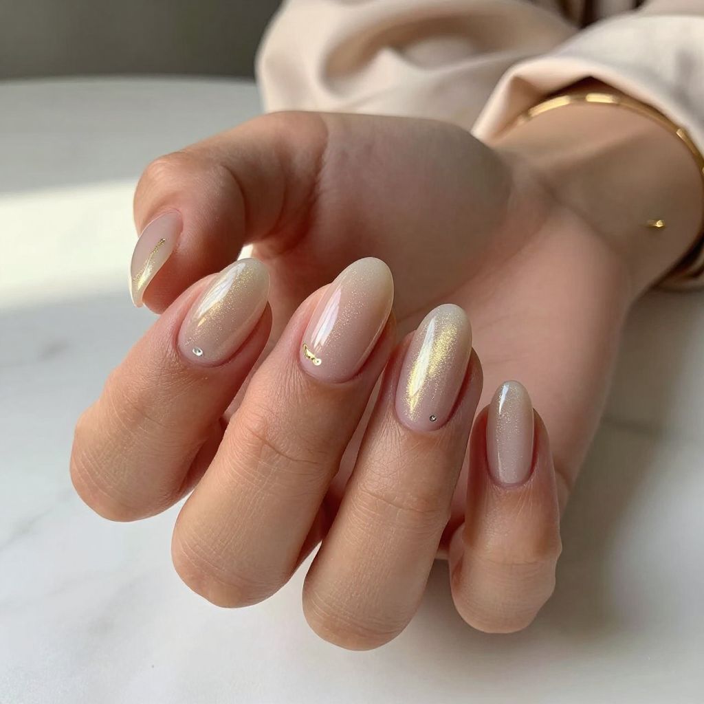 Soft Champagne Gold Almond Nails