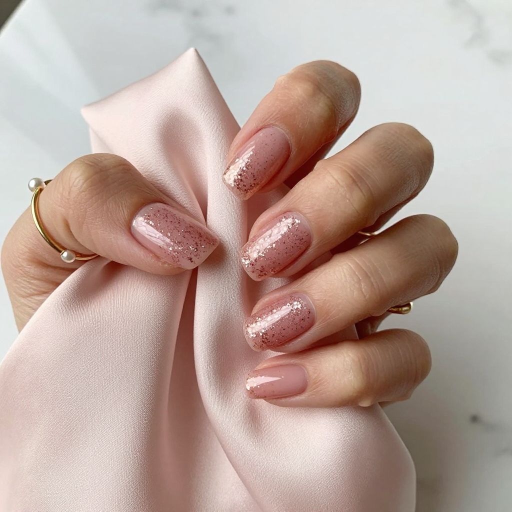 Rose Gold Glitter Short Nails