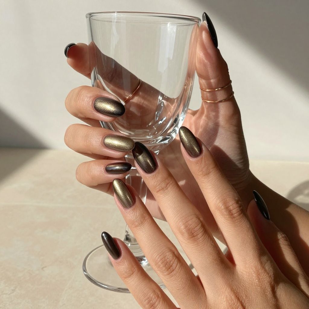 Gold Velvety Cat Eye Nails