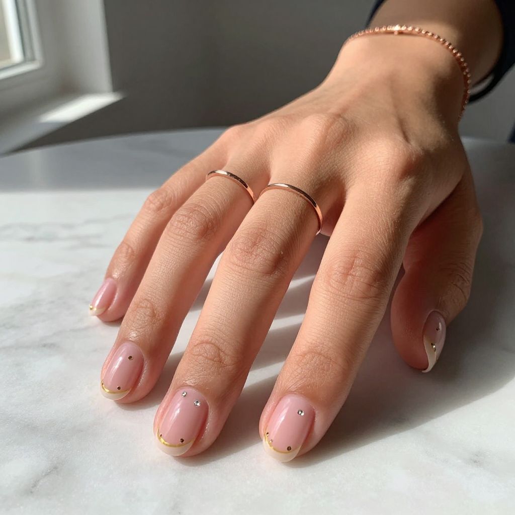 Minimal Gold Dot Nails on Sheer Pink