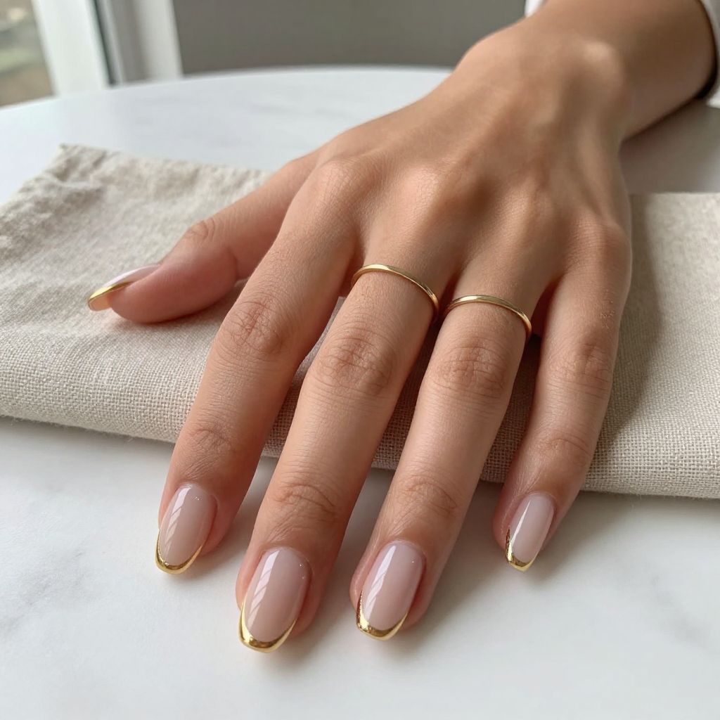 Gold Tipped Coffin Nails With Nude Base