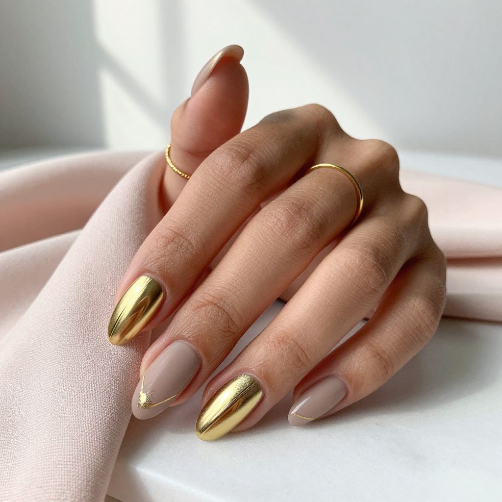 Mixed Finish Gold Accent Nails