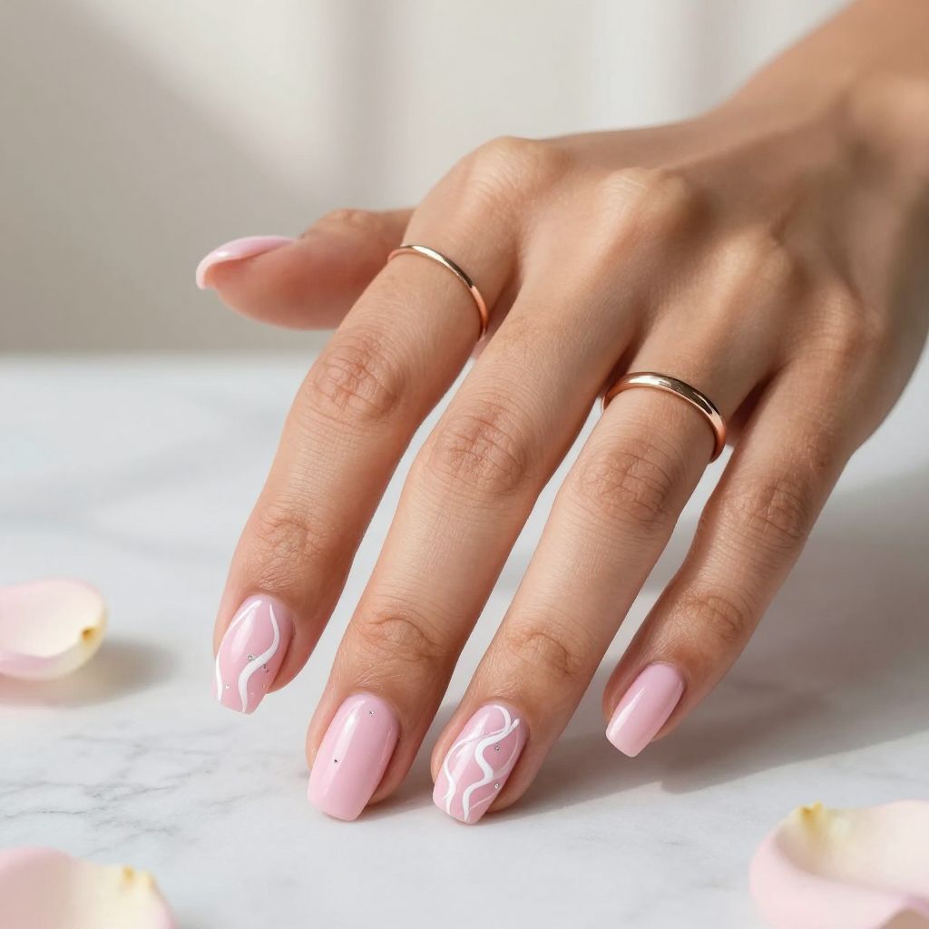 Pink and White Swirl Nails