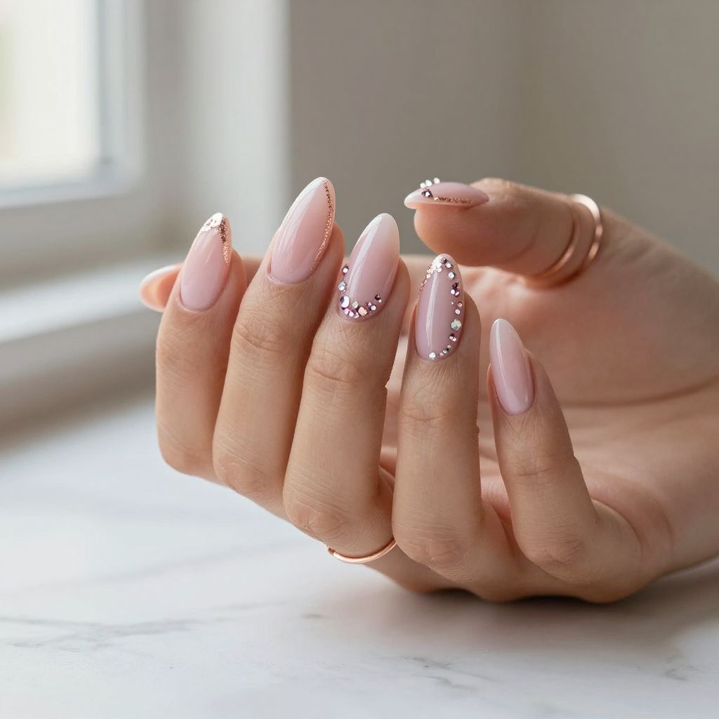 Pink Crystal Accent Nails