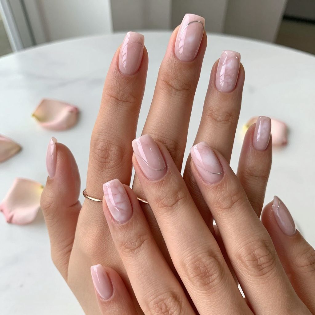 Pink Marble Acrylic Nails
