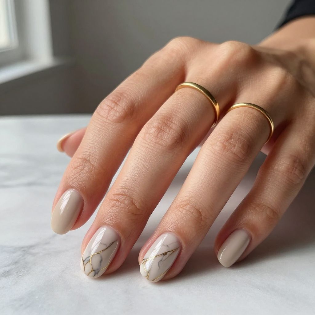 Taupe Manicure With a Marble Accent