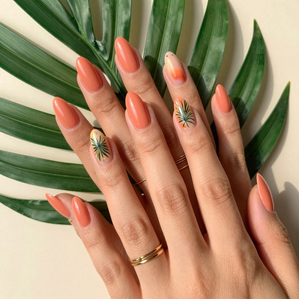 Coral Nails With a Tropical Accent