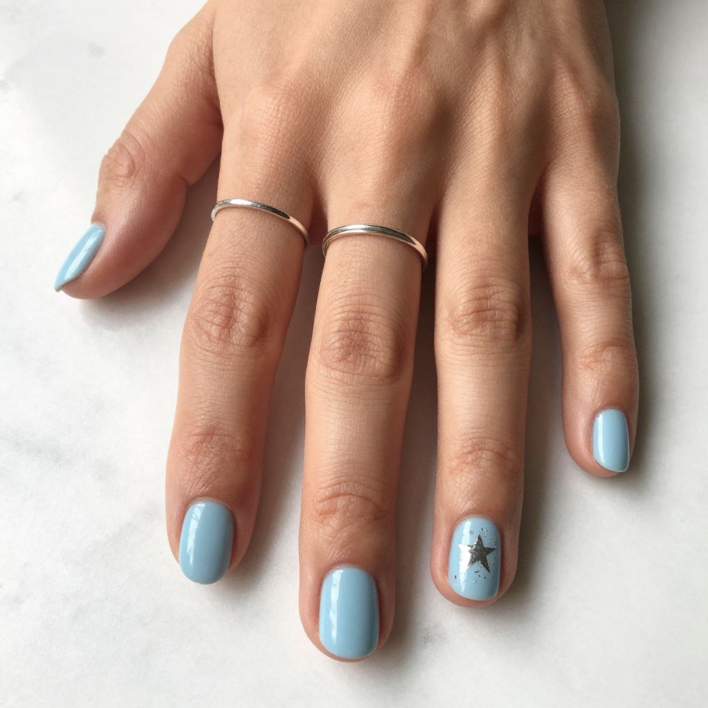 Baby Blue With a Silver Star Accent