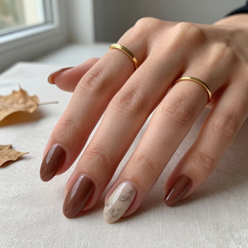 Brown Nude Almond Nails