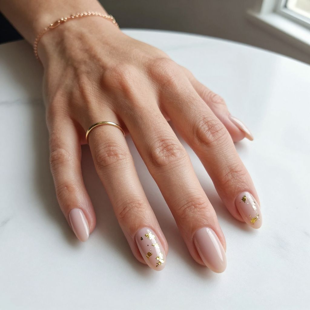 Nude Almond Nails with Gold Foil