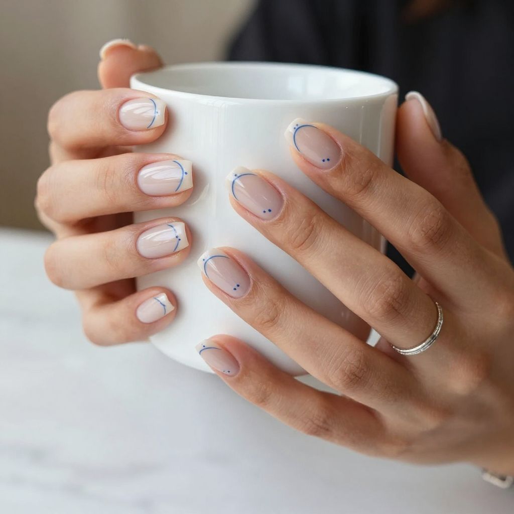 Baby Blue Minimal Line Art Nails