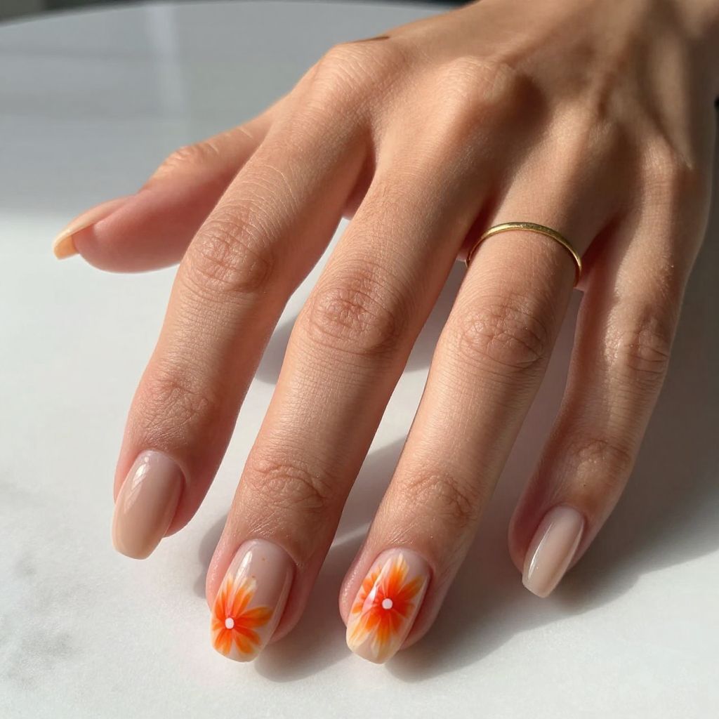 Tangerine Bloom Accent Nails