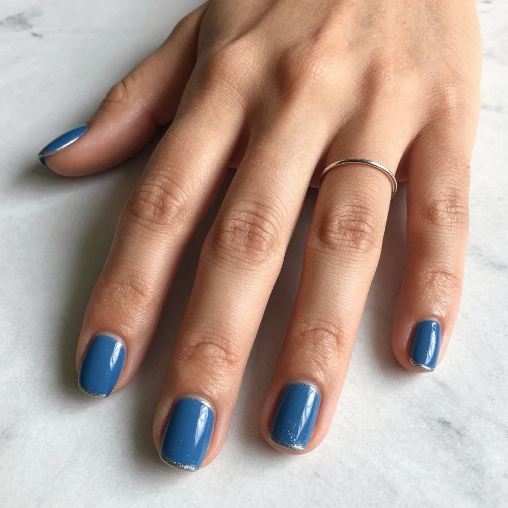 Steel Blue Short Acrylic Nails