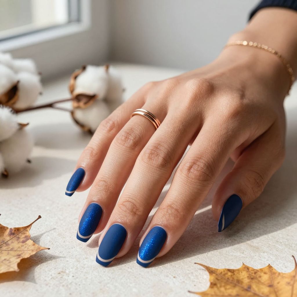 Denim Blue Matte Coffin Nails