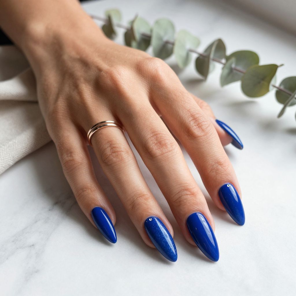 Deep Cobalt Stiletto Nails