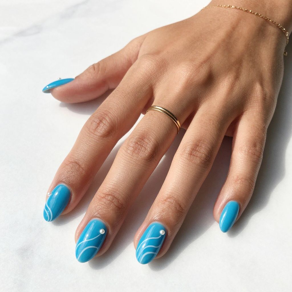 Ocean Blue With White Wave Art