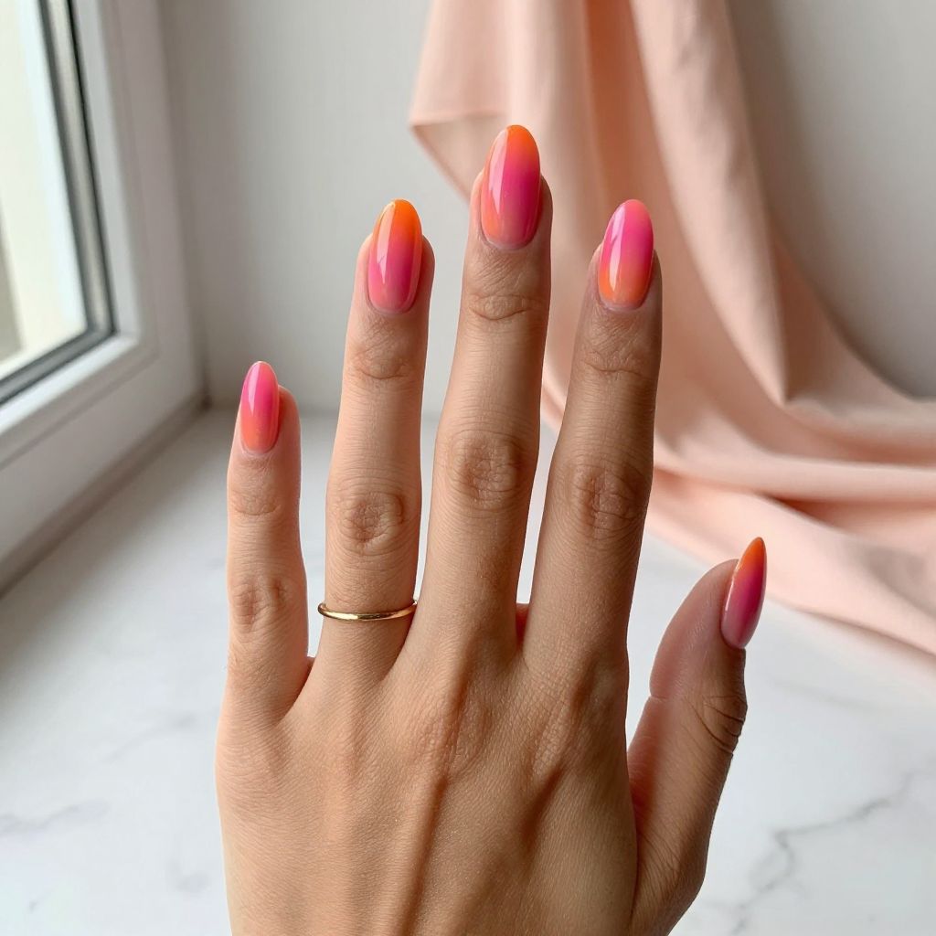 Cute Nail Ideas For Summer - Pink and Orange Sunset Fade
