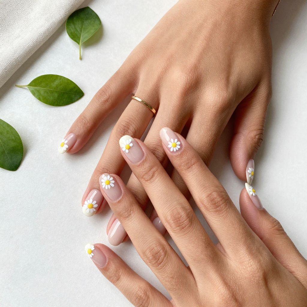 Cute Nail Ideas For Summer - Tiny Daisy Garden Nails