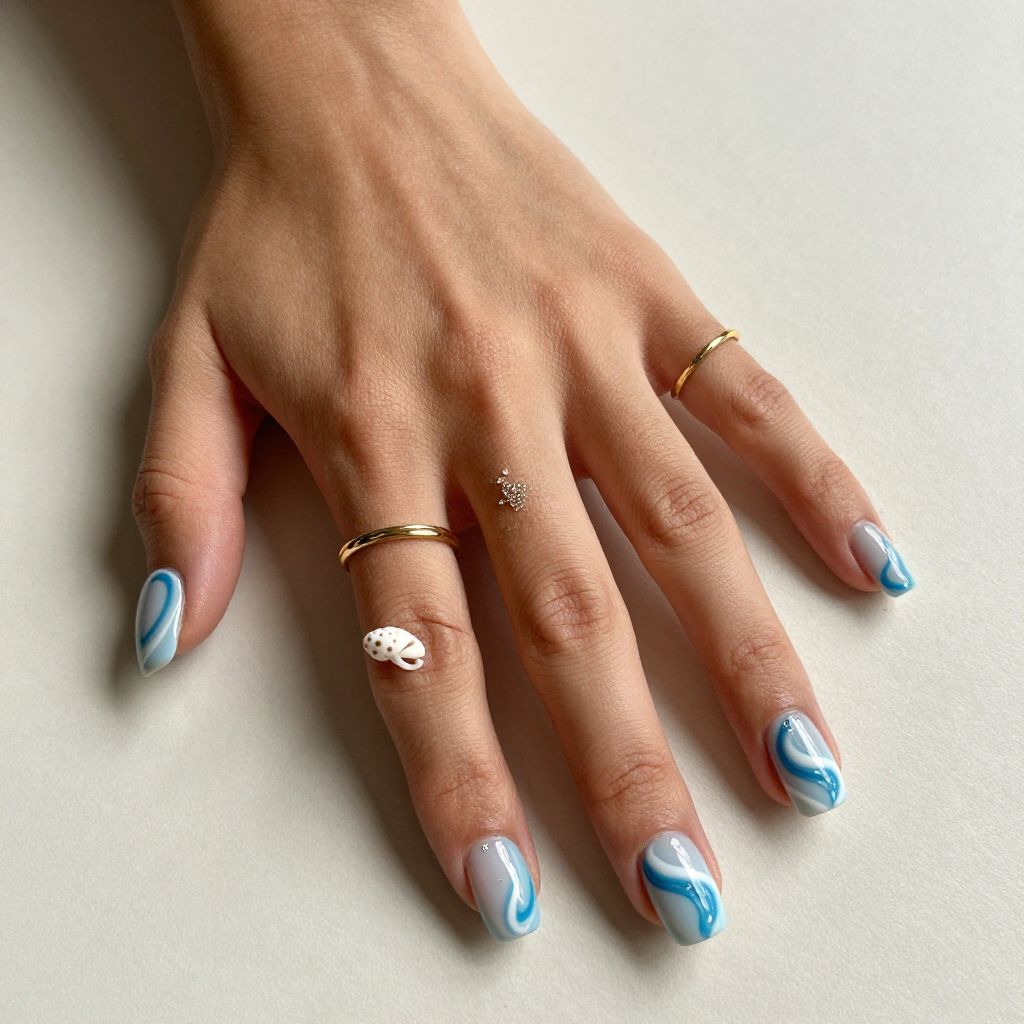 Cute Nail Ideas For Summer - Ocean Blue Swirls