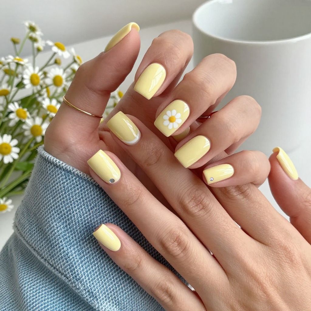 Cute Nail Ideas For Summer - Lemon Sorbet Short Squares