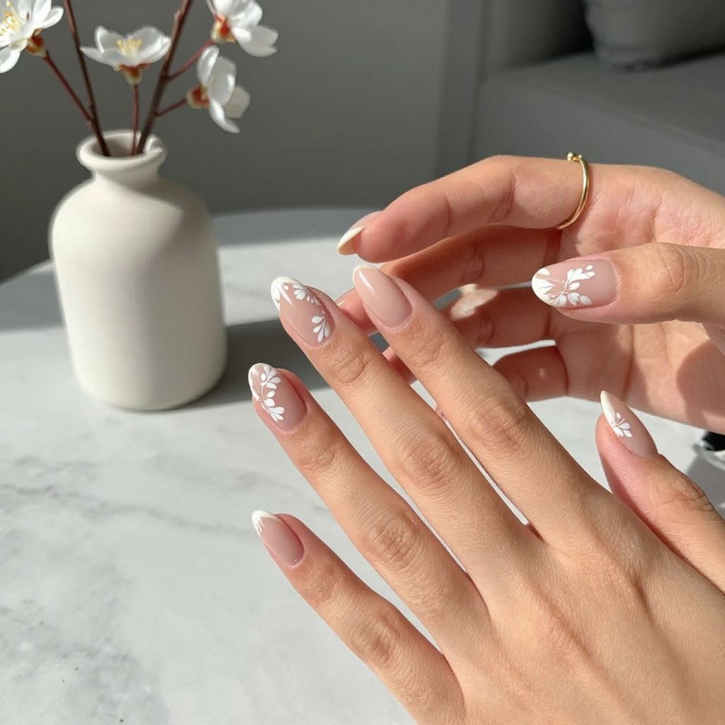 White Petal Negative Space Nails