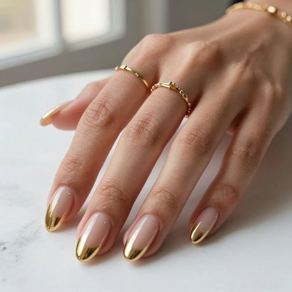Soft Gold Chrome Almond Nails