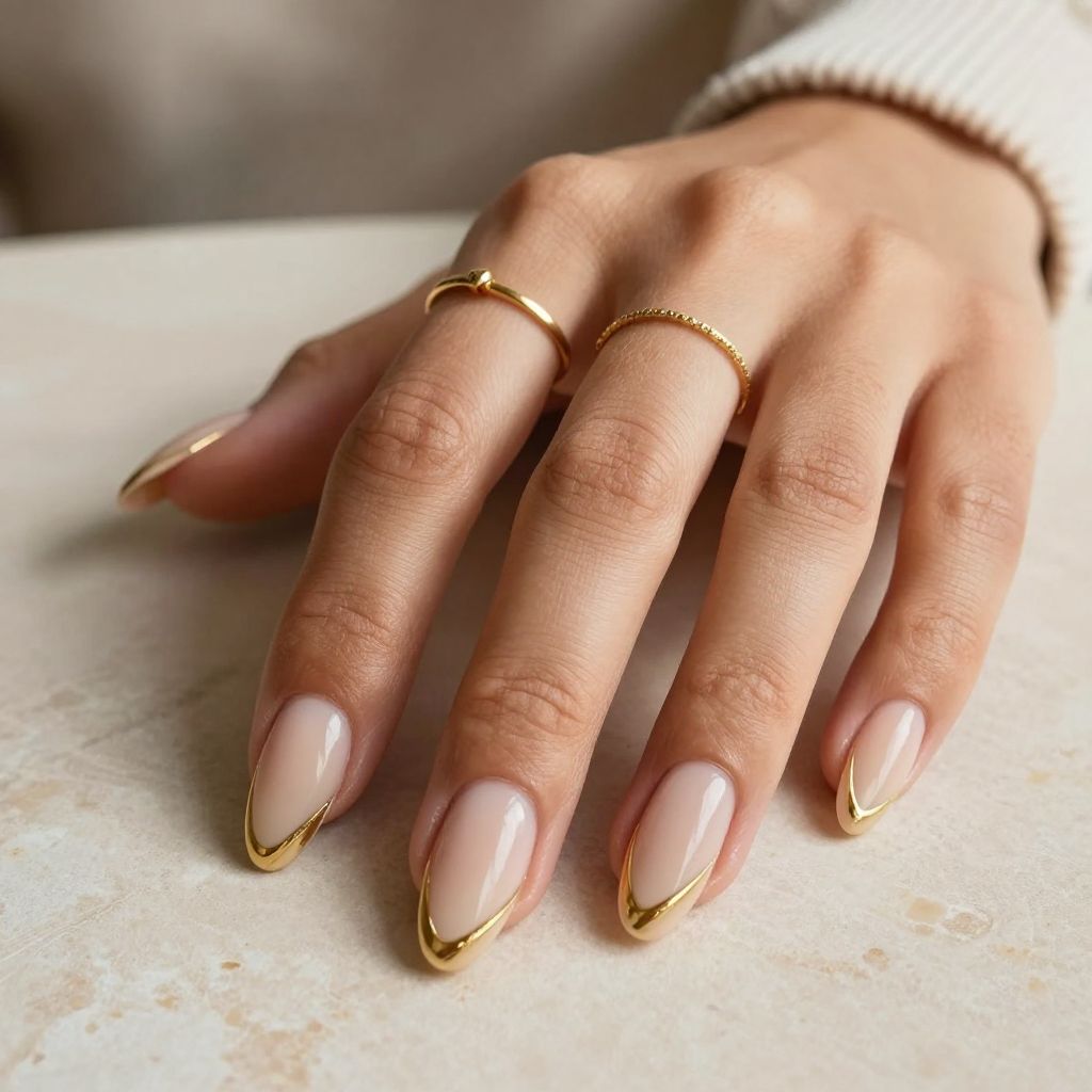 Gold Swirl Nails on Nude Base