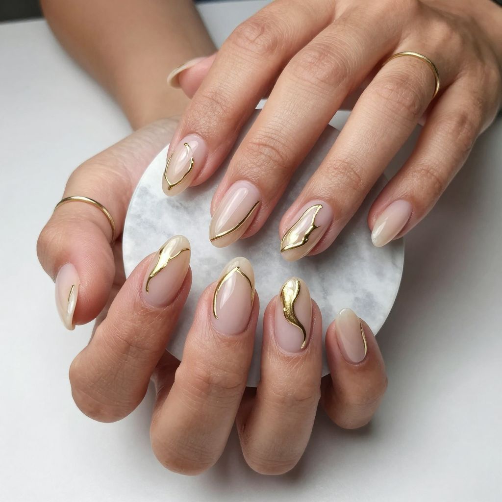 Gold Ripple Nails