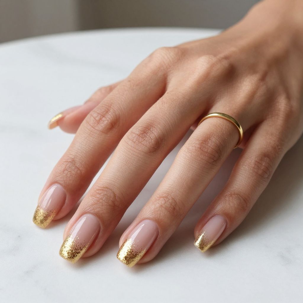 Gold Glitter Ombré Coffin Nails