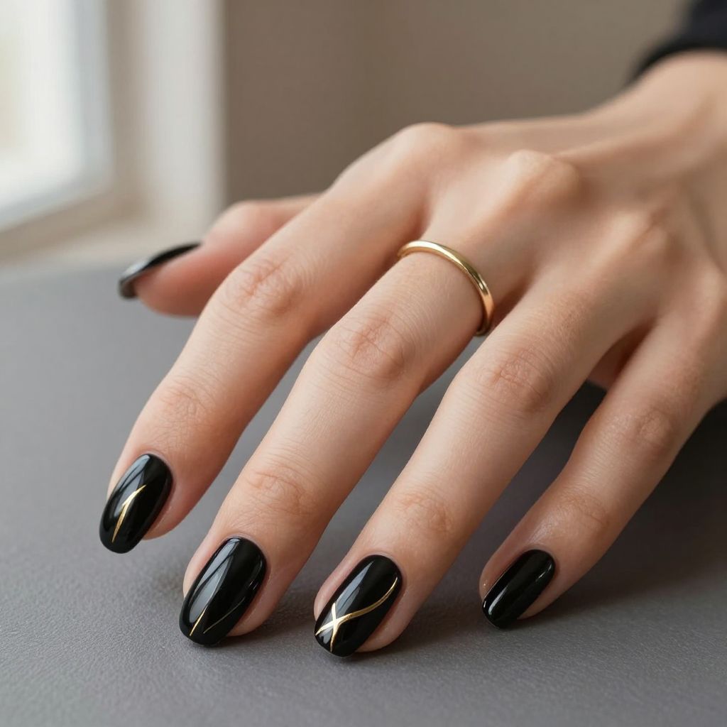 Gold and Black Abstract Nails