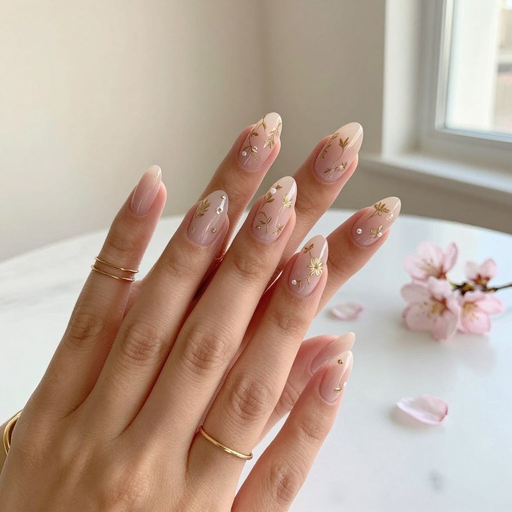 Gold Floral Nail Art