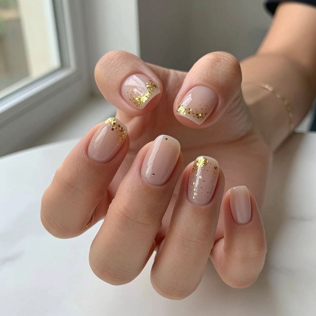 Gold Glitter Cuticle Nails
