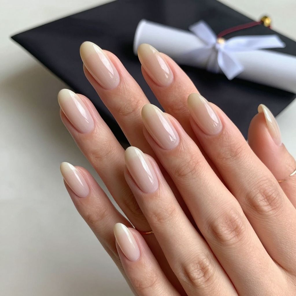 Classic Milky Nude Almond Nails