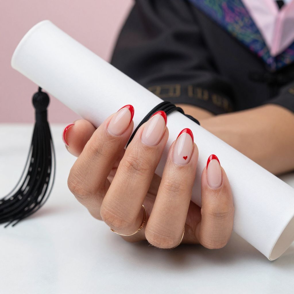Red Accent French Nails