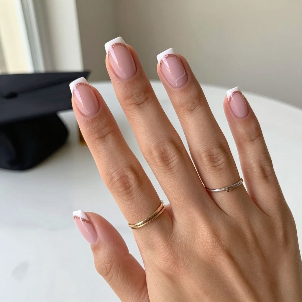 Soft French Tips on Short Square Nails