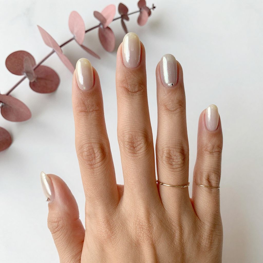 Pearl Chrome Oval Nails