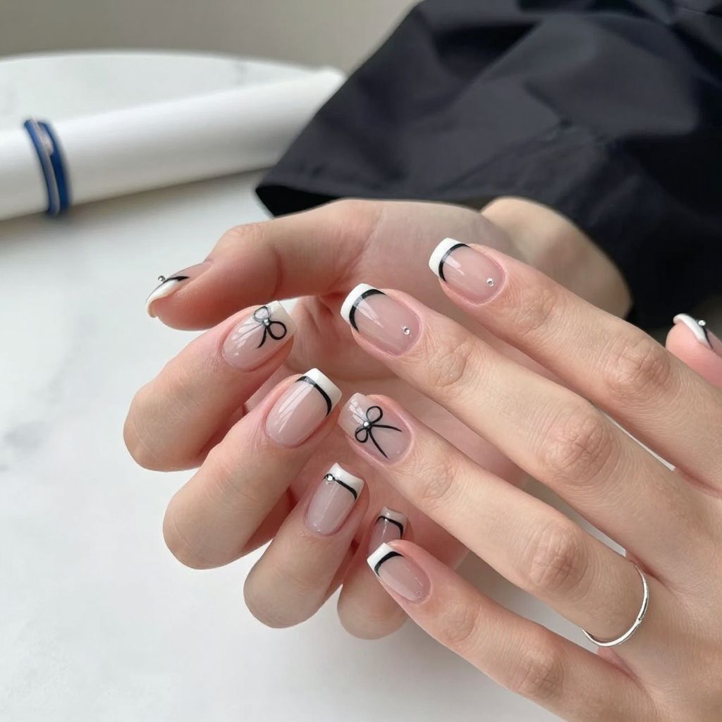 Tuxedo Inspired Black and White Nails
