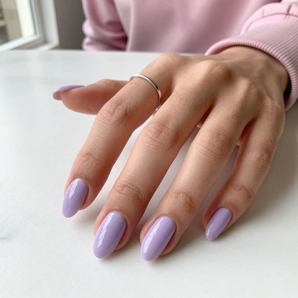Glossy Lavender Almond Nails