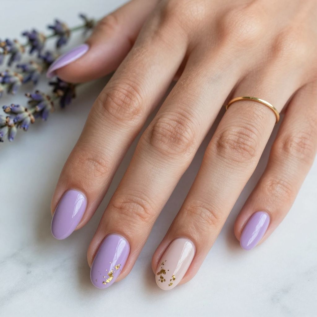 Lavender and Gold Foil Nails