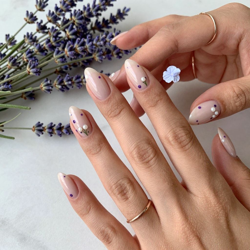 Lavender Floral Accent Nails