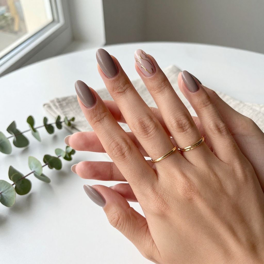 Soft Taupe Matte Almond Nails