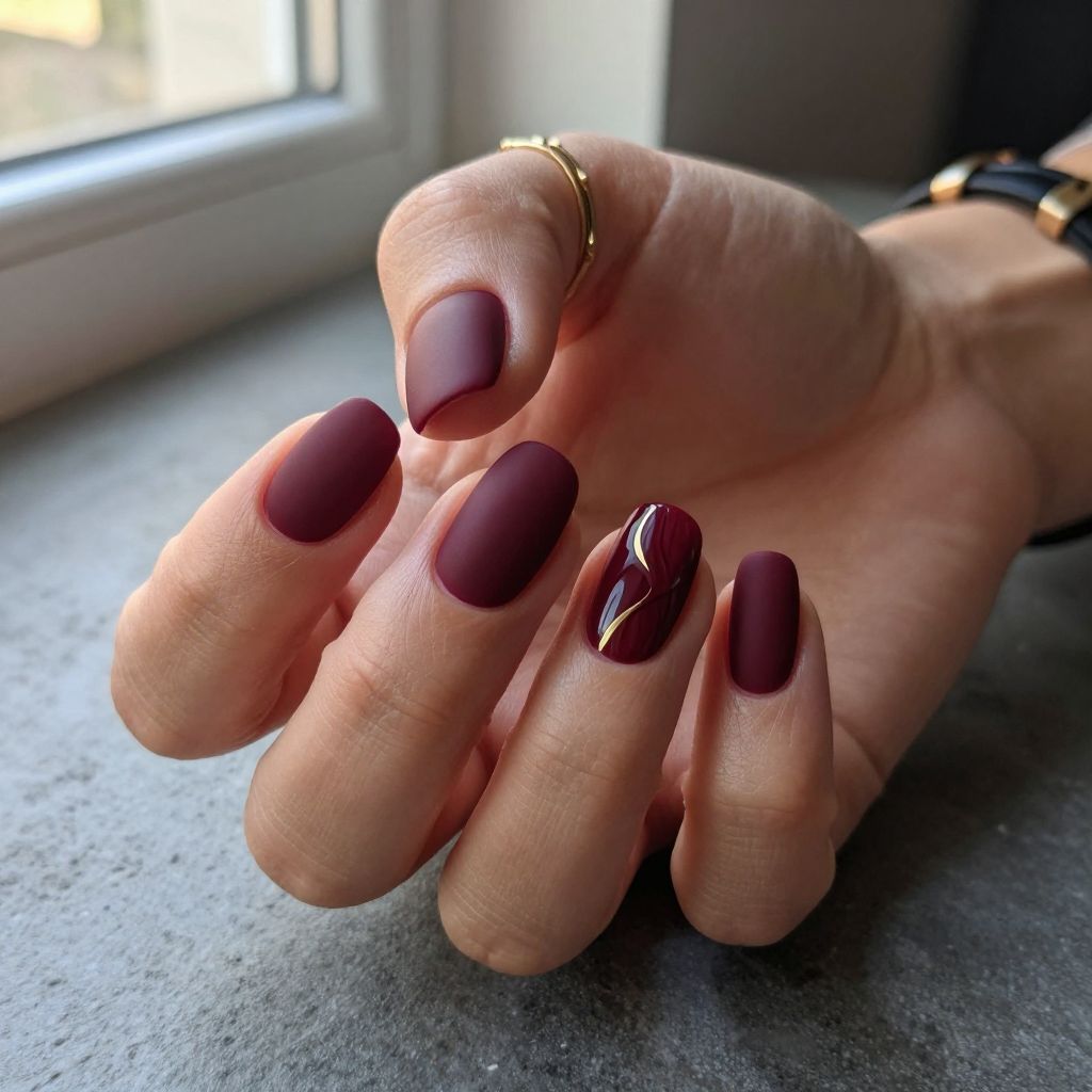 Matte Burgundy Coffin Nails