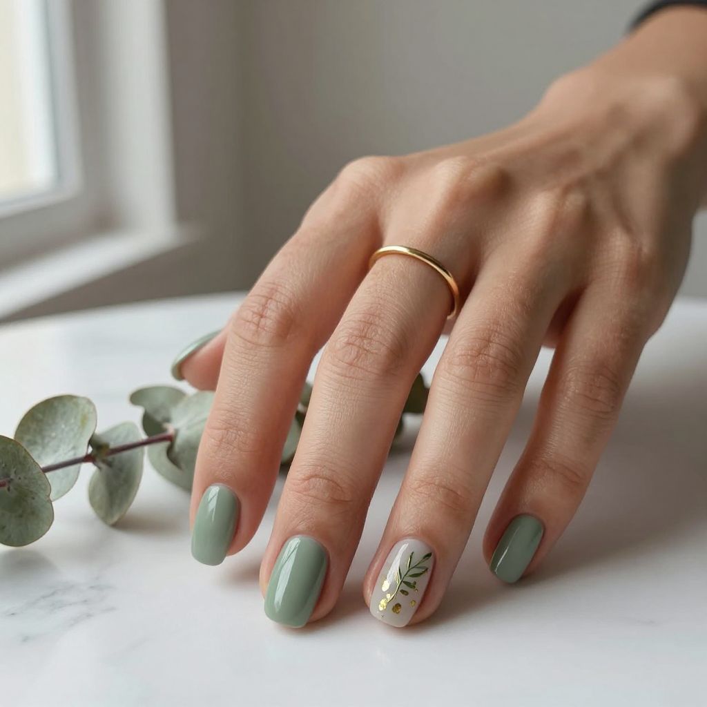Matte Sage Green Short Nails
