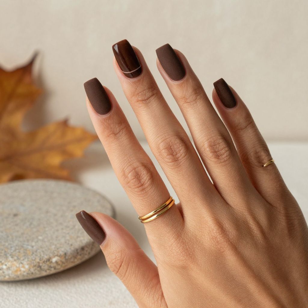 Chocolate Brown Matte Coffin Nails
