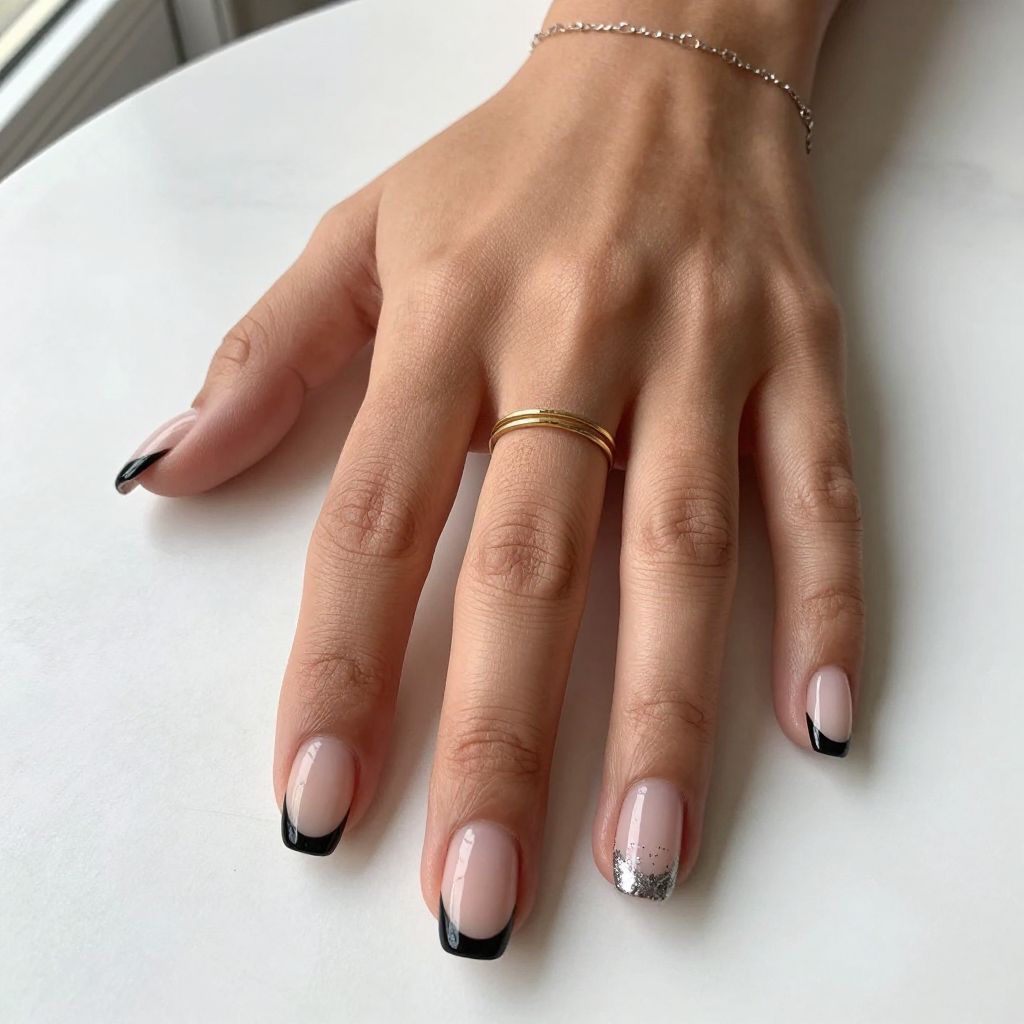 Black French Tips on Short Nails
