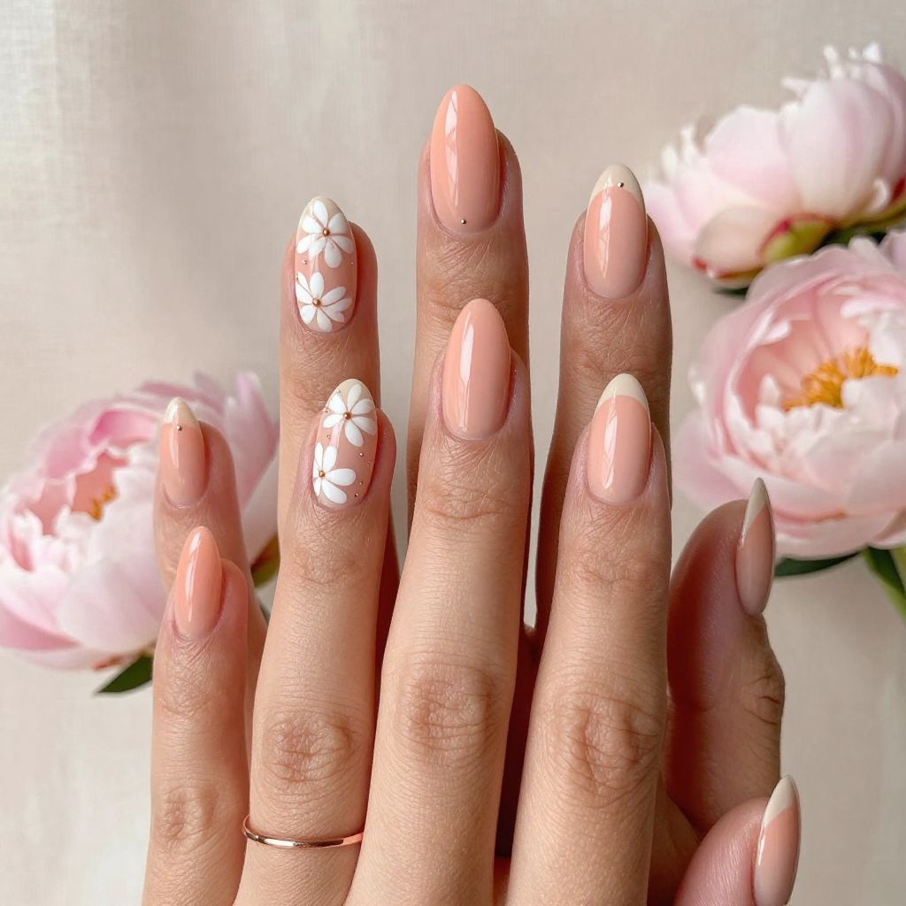 Peachy Coral Almond Nails