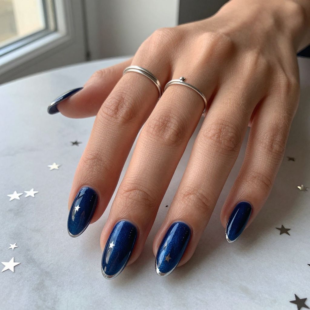 Midnight Navy Almond Nails