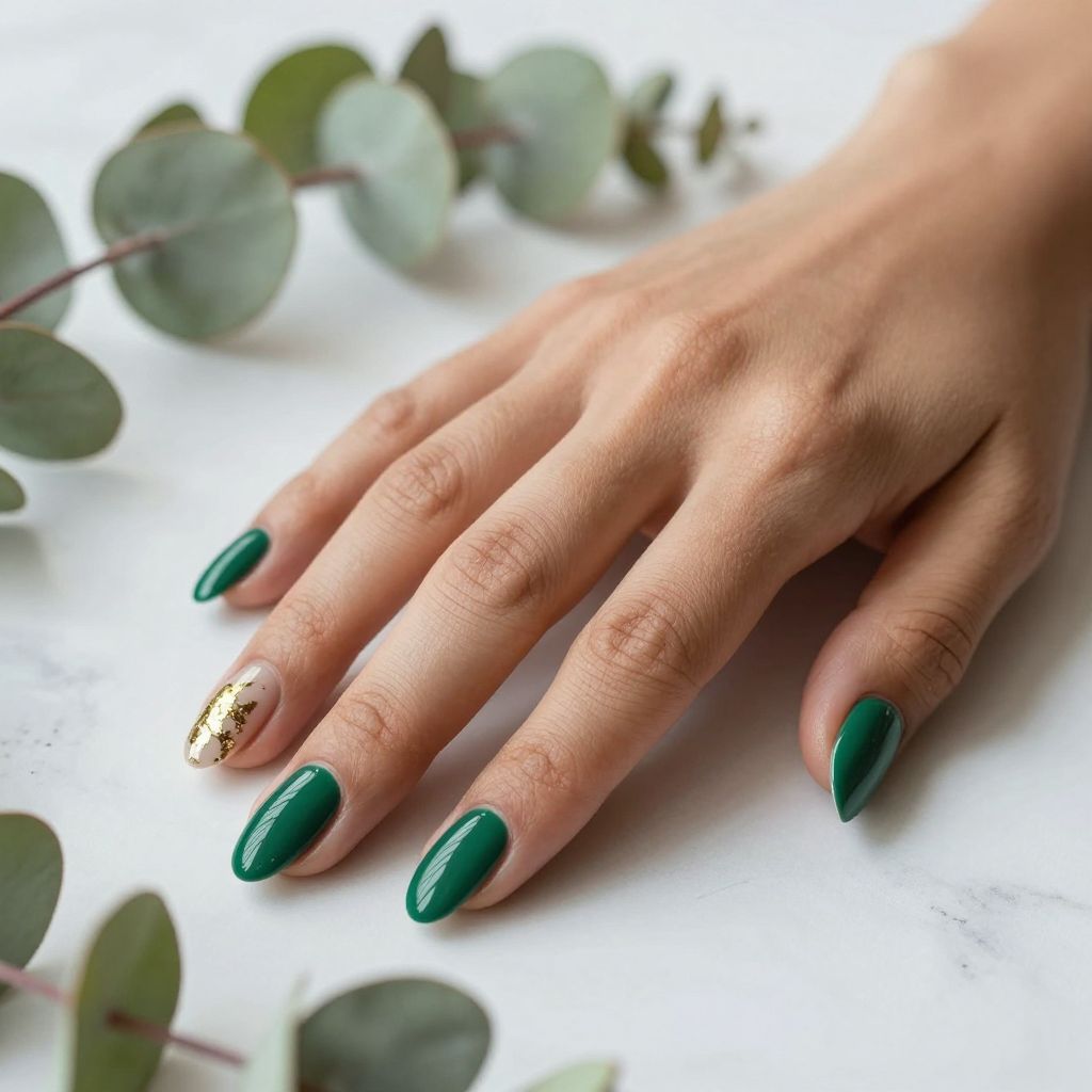 Emerald Green Almond Nails