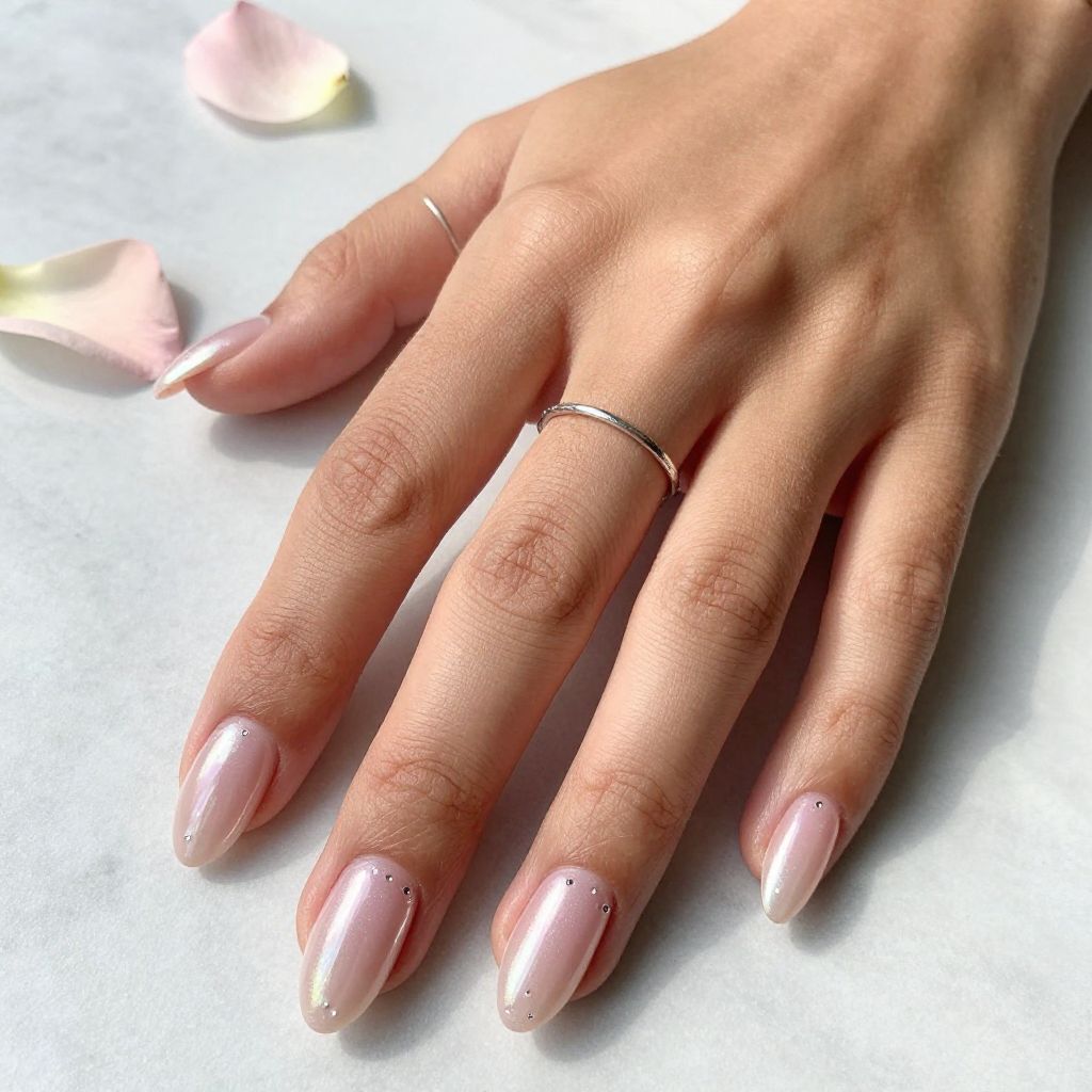 Soft Pink Pearl Almond Nails