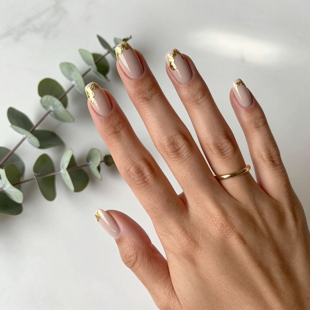 Gold Foil Nude Almond Nails